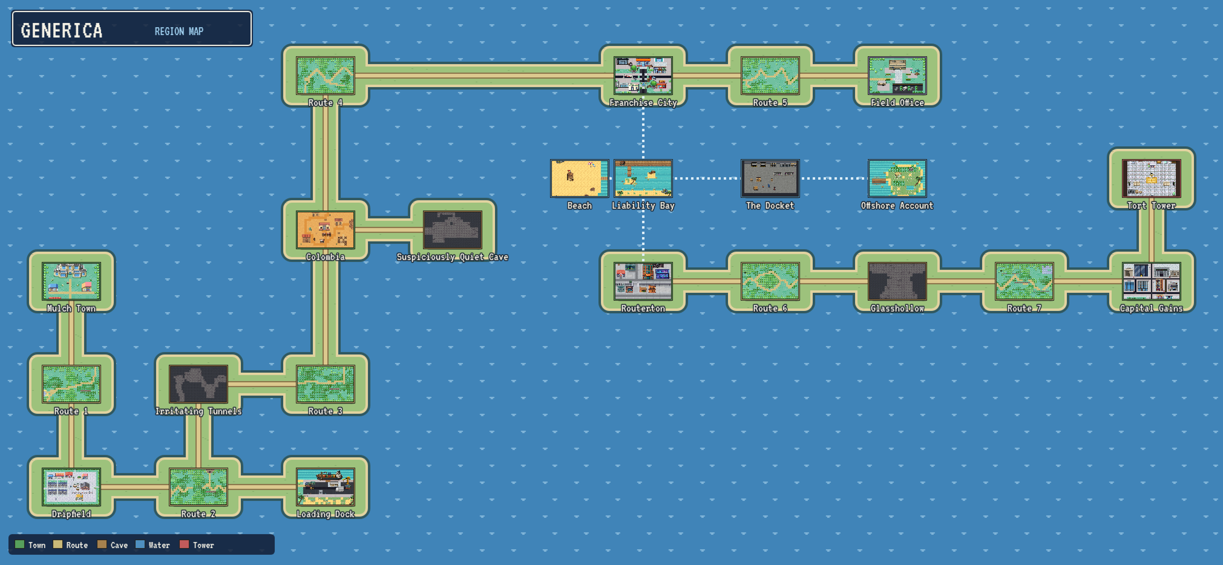 Pixel-art map of the region of Generica